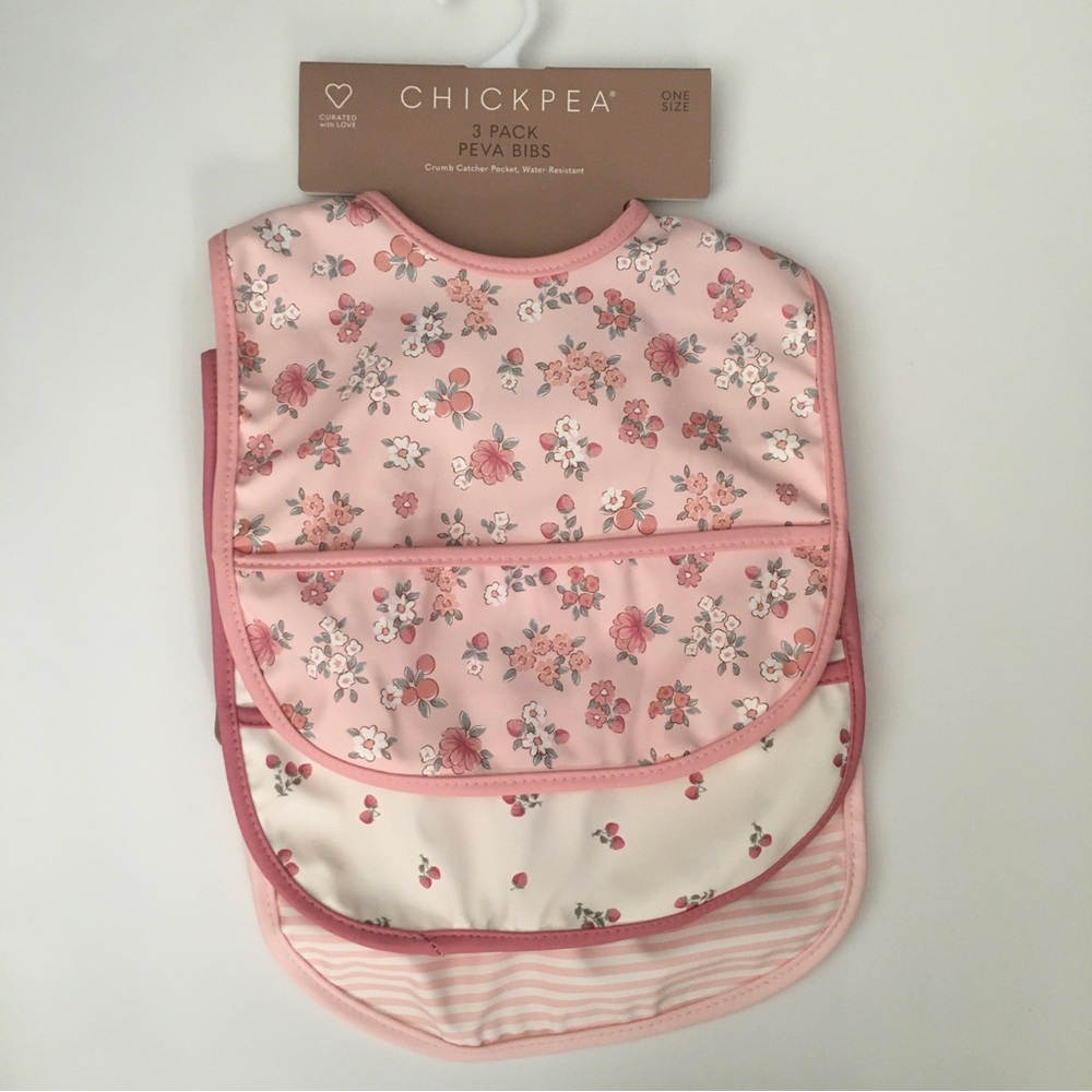 NEW Baby Peva Bibs 3 pk Bibs with Crumb Catcher Pockets Floral Theme | Chick Pea